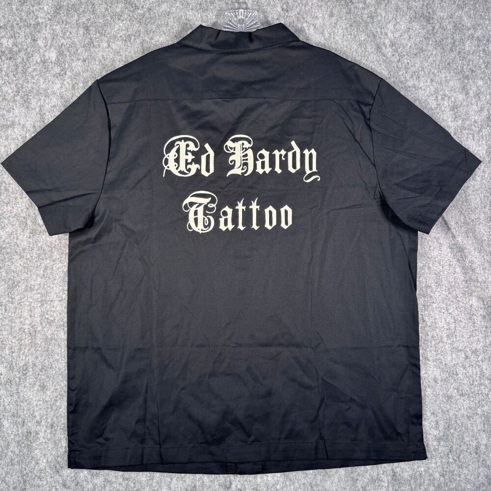 Ed Hardy Tattoo Shirt Mens XL Black Short Sleeve Camp Dragon NWT - Picture 10 of 11